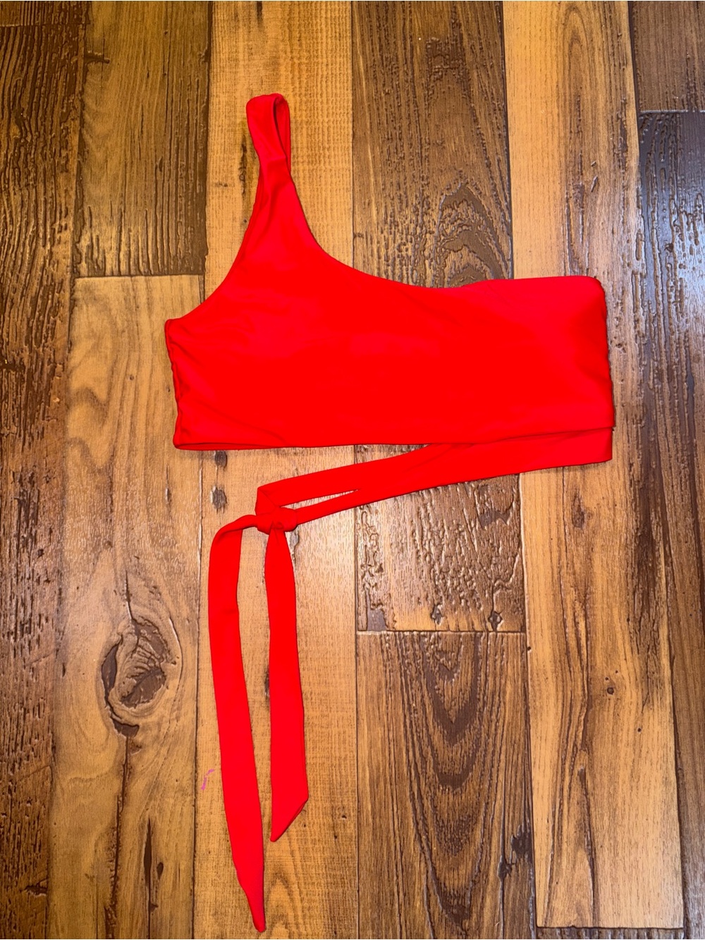 NWOT- One-Shoulder Red Bikini Top with Wrap Tie